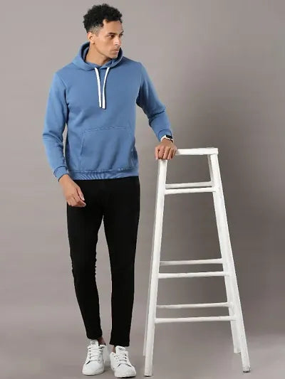 Men Blue Pure Cotton Hoodie Sweatshirts 