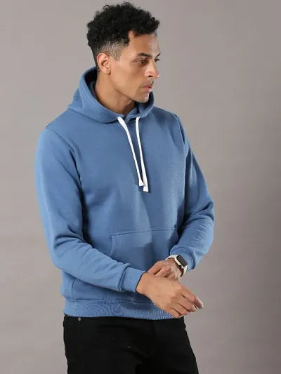 Men Blue Pure Cotton Hoodie Sweatshirts 