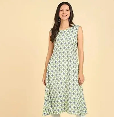 Womens Casual Wear Sleeveless Round Long Kurtis