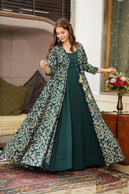 Dark Green floral printed anarkali kurti