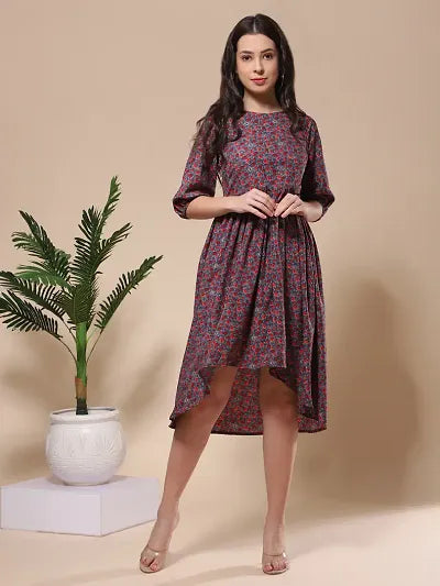 Women Beautiful Blue Printed Rayon Dress