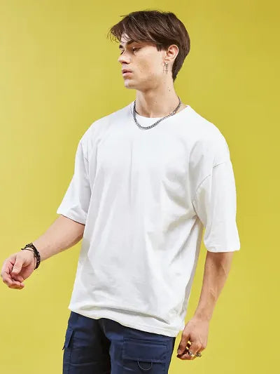 Reliable White Cotton Blend Printed Round Neck OverSized T-Shirt For Men