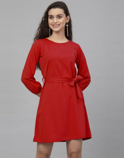 Classy Red Coloured Knitted Lycra Dress