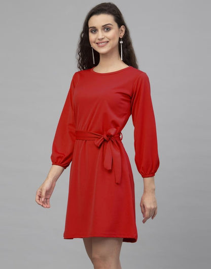 Classy Red Coloured Knitted Lycra Dress