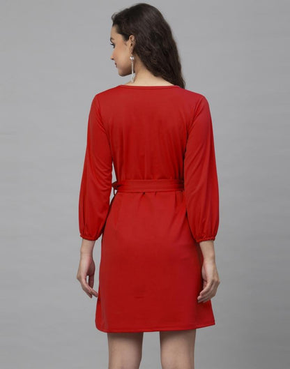 Classy Red Coloured Knitted Lycra Dress