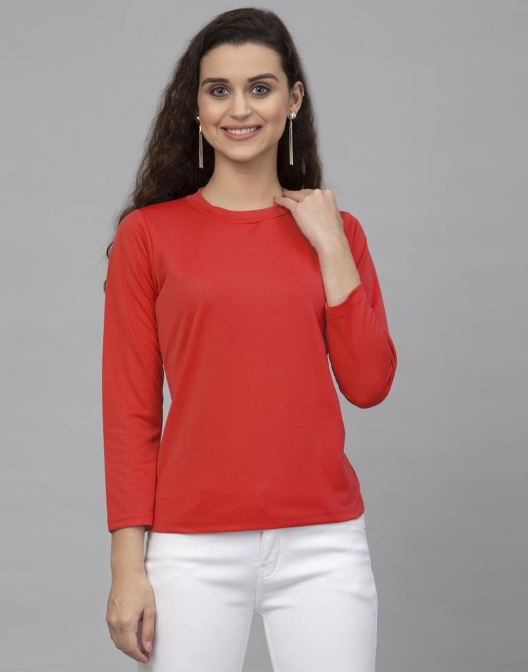 Aesthetic Red Coloured Knitted Lycra Tops 