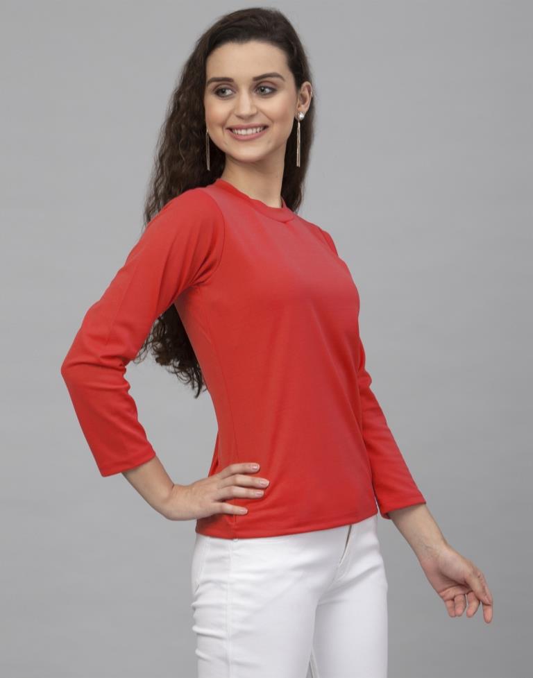 Aesthetic Red Coloured Knitted Lycra Tops 