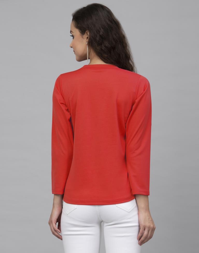 Aesthetic Red Coloured Knitted Lycra Tops 