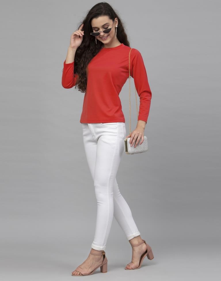 Aesthetic Red Coloured Knitted Lycra Tops 