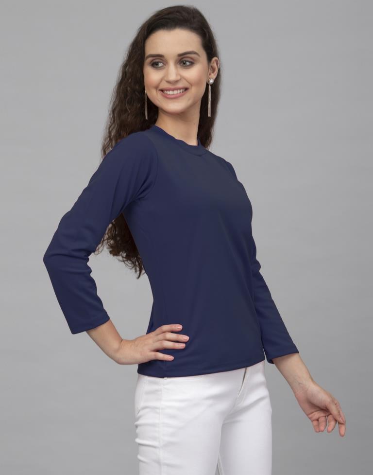 Beauteous Blue Coloured Knitted Lycra Tops 