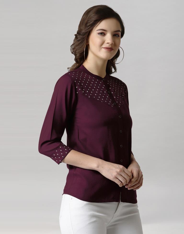 Wine Coloured Diva Slub Printed Top 