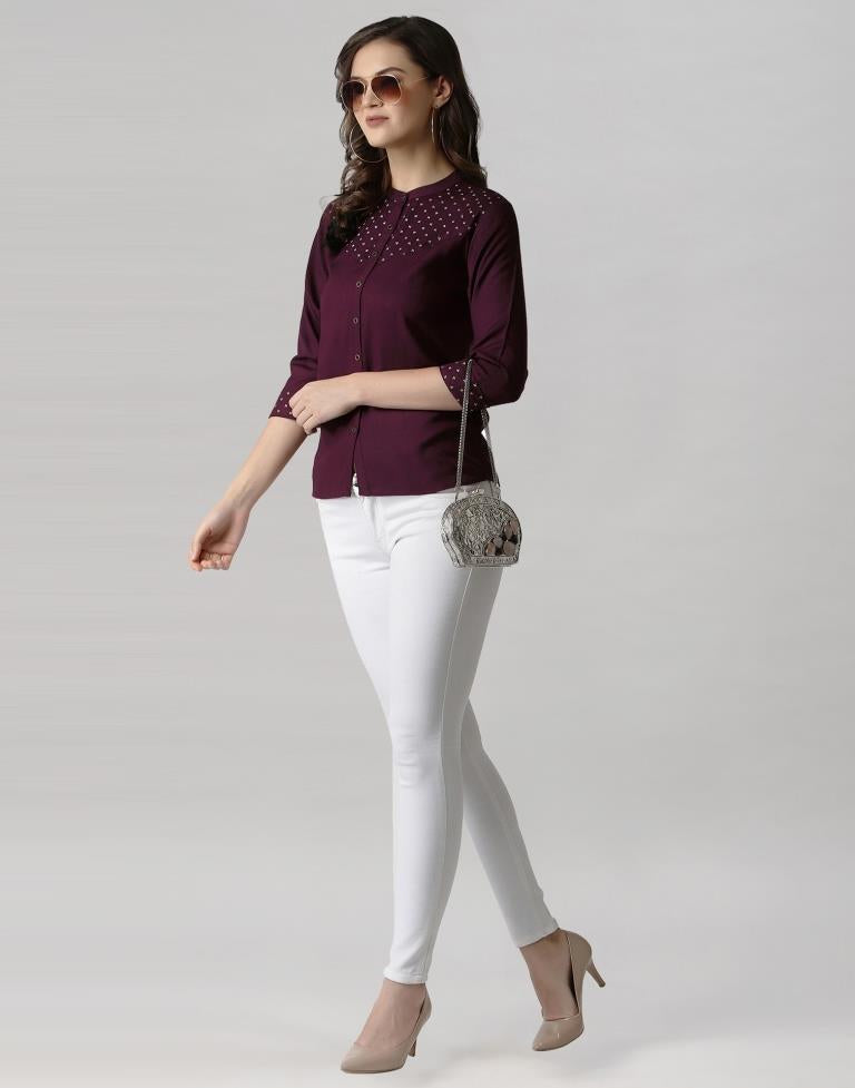 Wine Coloured Diva Slub Printed Top 