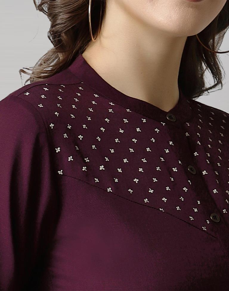 Wine Coloured Diva Slub Printed Top 