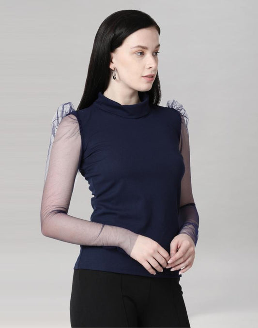 Navy Blue coloured Knitted Lycra Top 