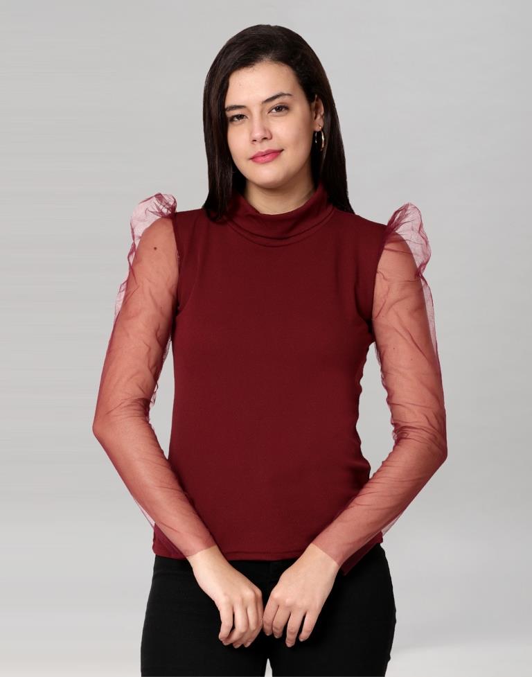 Maroon coloured Knitted Lycra Top 