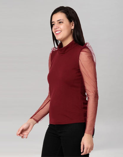 Maroon coloured Knitted Lycra Top 