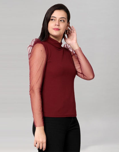 Maroon coloured Knitted Lycra Top 