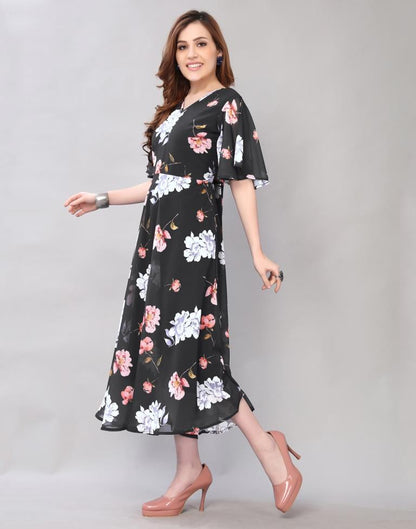 Enigmatic Black Coloured Digital Printed Polyester Dress 