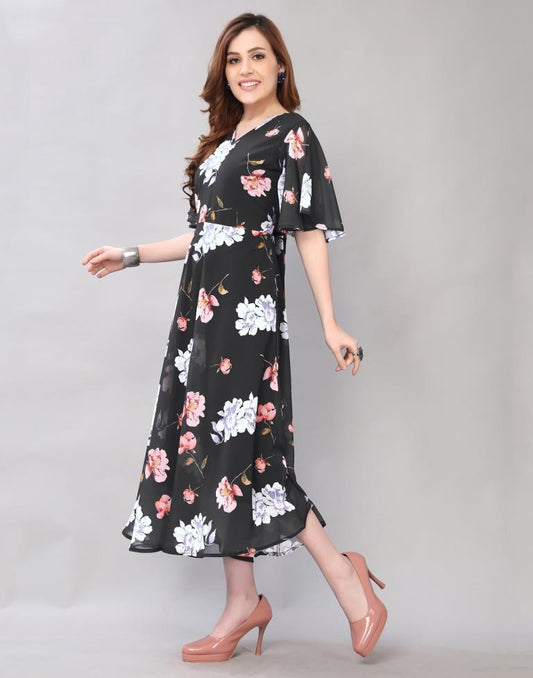 Enigmatic Black Coloured Digital Printed Polyester Dress