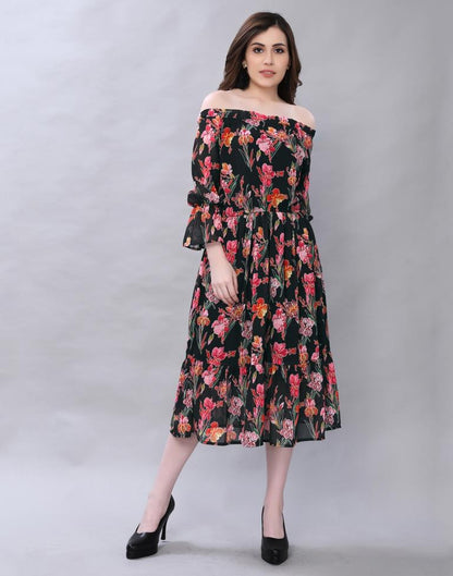 Contemporary Black Coloured Digital Printed Polyester Dress