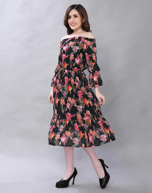 Contemporary Black Coloured Digital Printed Polyester Dress