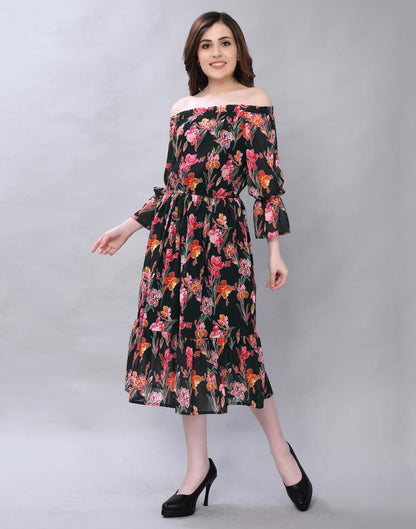 Contemporary Black Coloured Digital Printed Polyester Dress