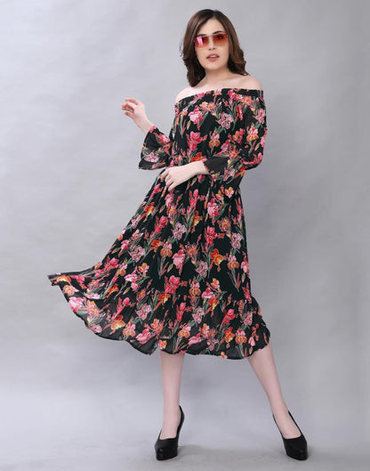 Contemporary Black Coloured Digital Printed Polyester Dress