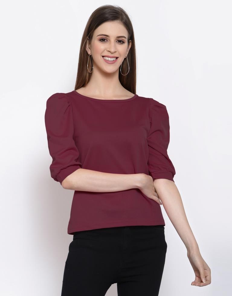 Maroon Coloured Knitted Lycra Top 