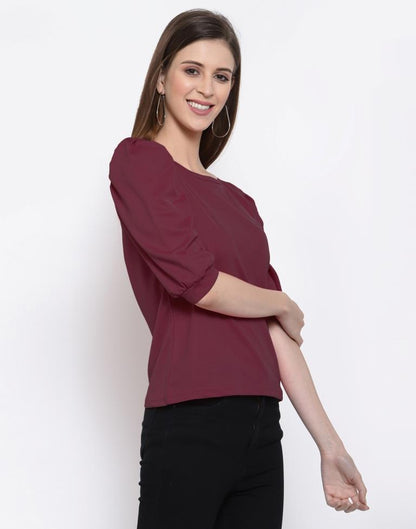 Maroon Coloured Knitted Lycra Top 