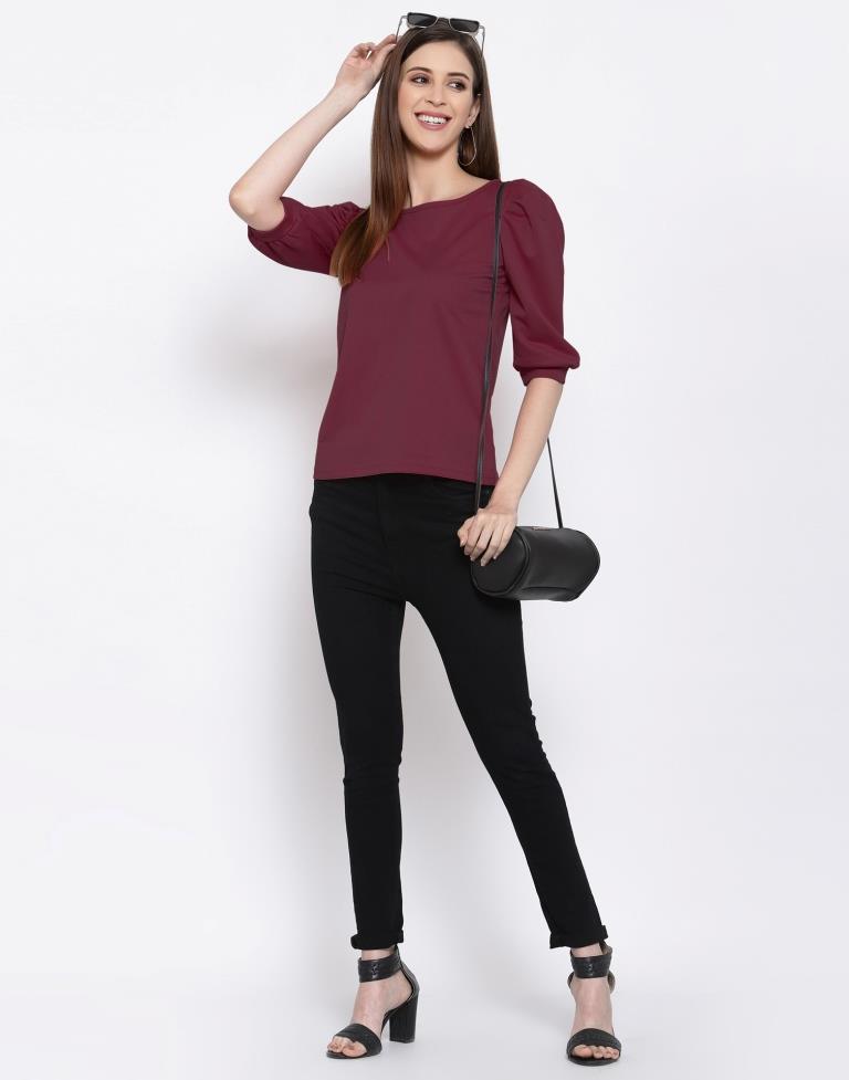 Maroon Coloured Knitted Lycra Top 