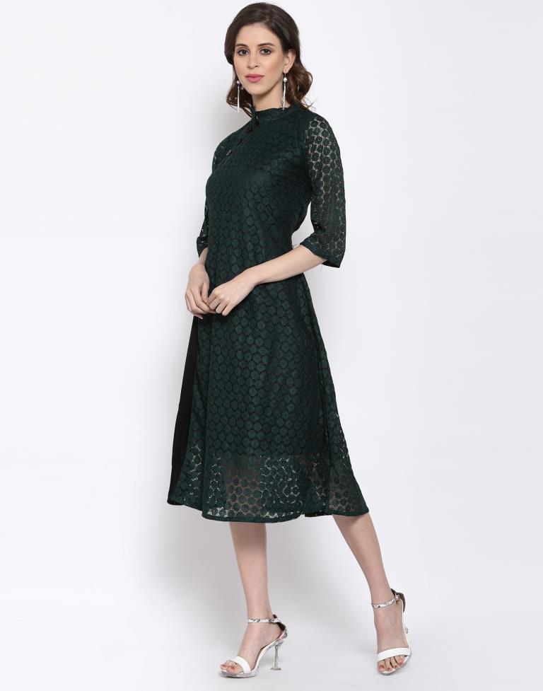 Bottle Green Coloured Plain Russell Net Dress