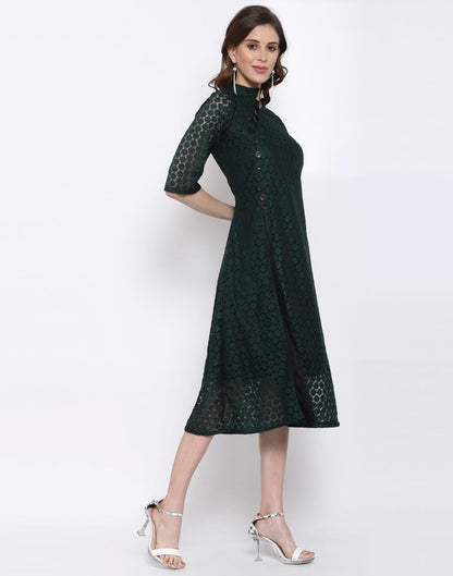 Bottle Green Coloured Plain Russell Net Dress