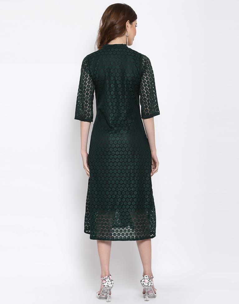 Bottle Green Coloured Plain Russell Net Dress