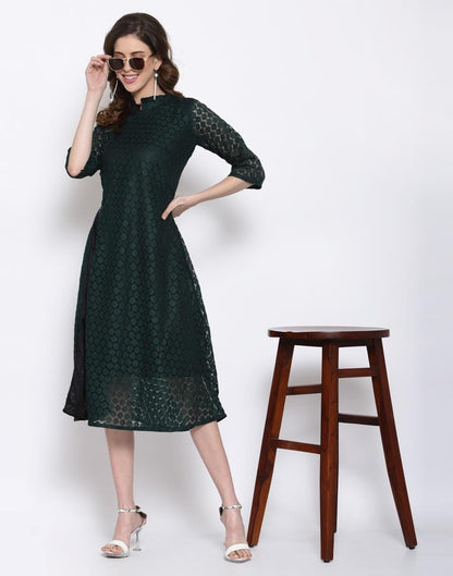 Bottle Green Coloured Plain Russell Net Dress