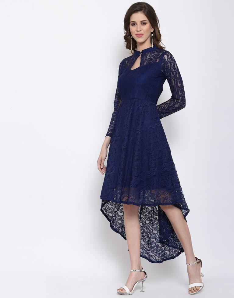 Blue Coloured Plain Russell Net Dress