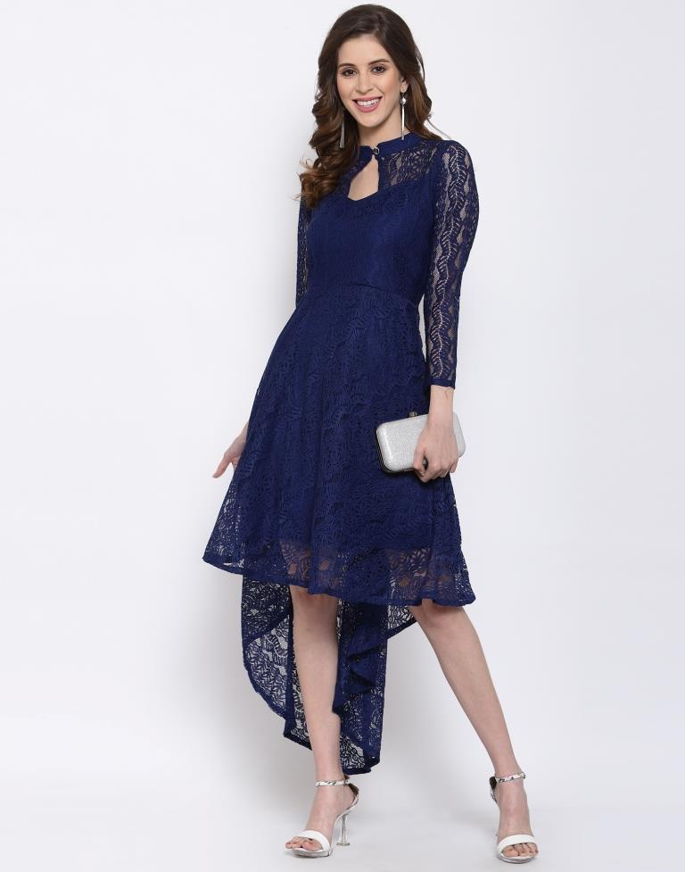 Blue Coloured Plain Russell Net Dress