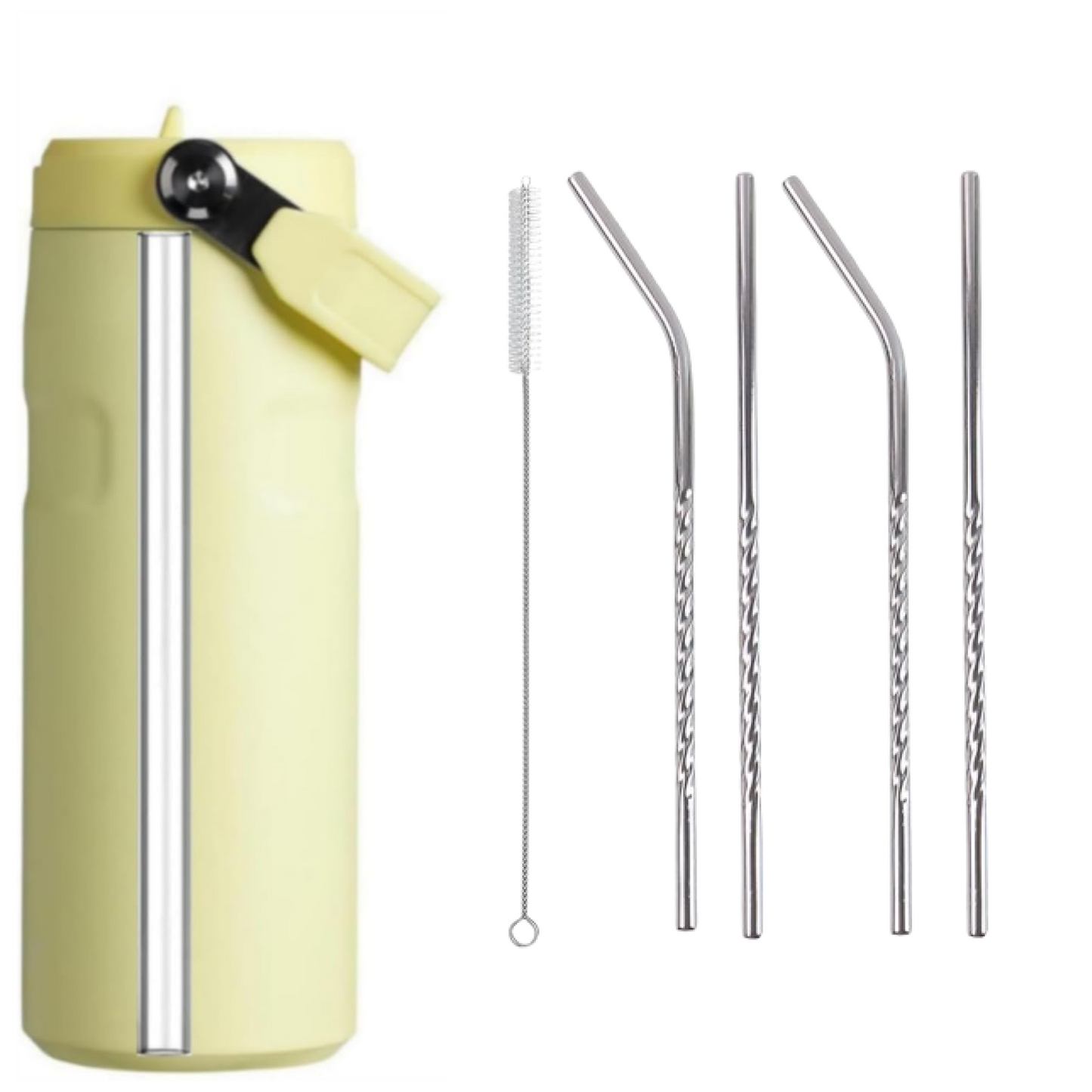 Set of 4 Stainless Steel Straws & Brush (2 Straight straws, 2 Bent straws, 1 Brush)