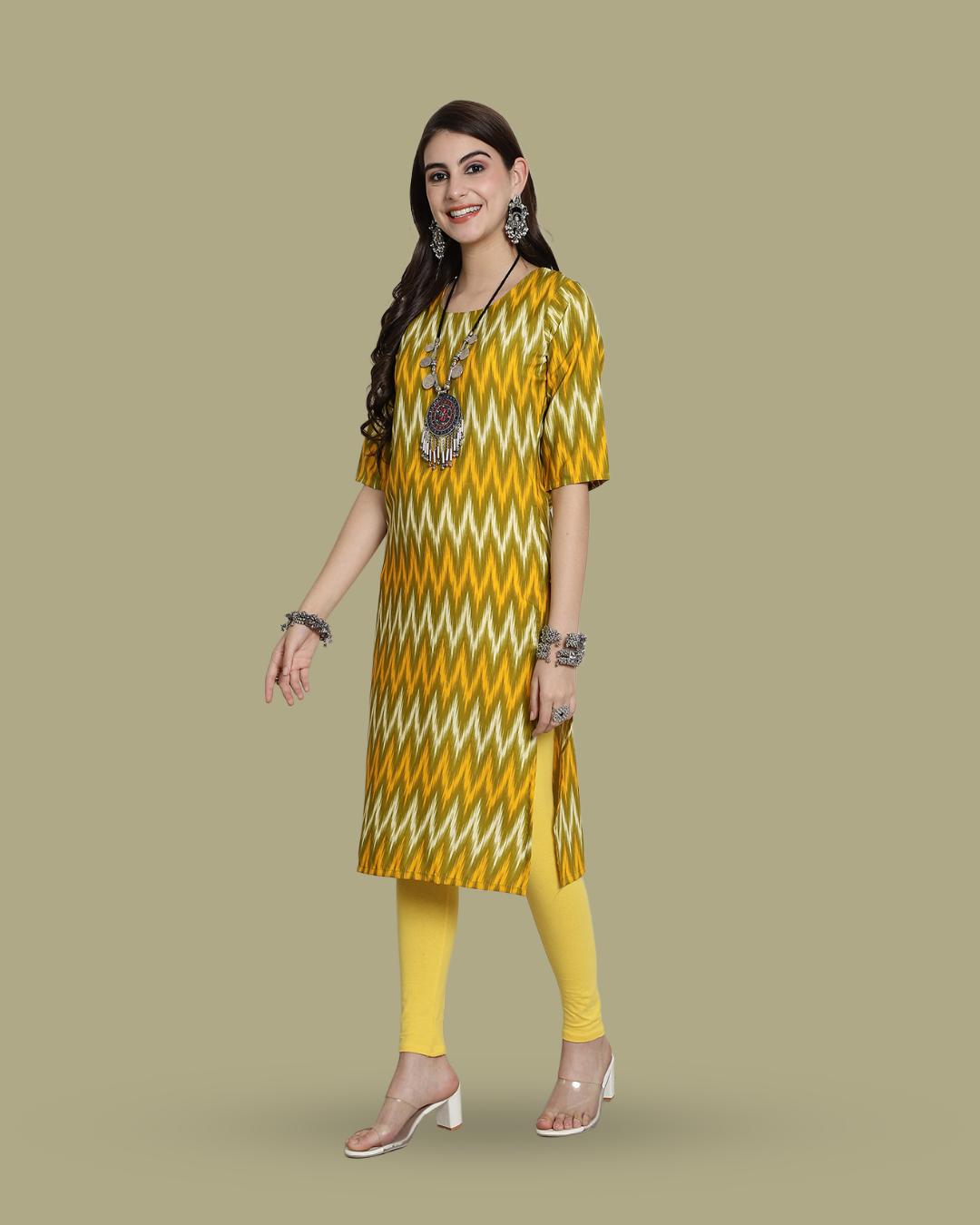 Lime Twist Zigzag Kurta 