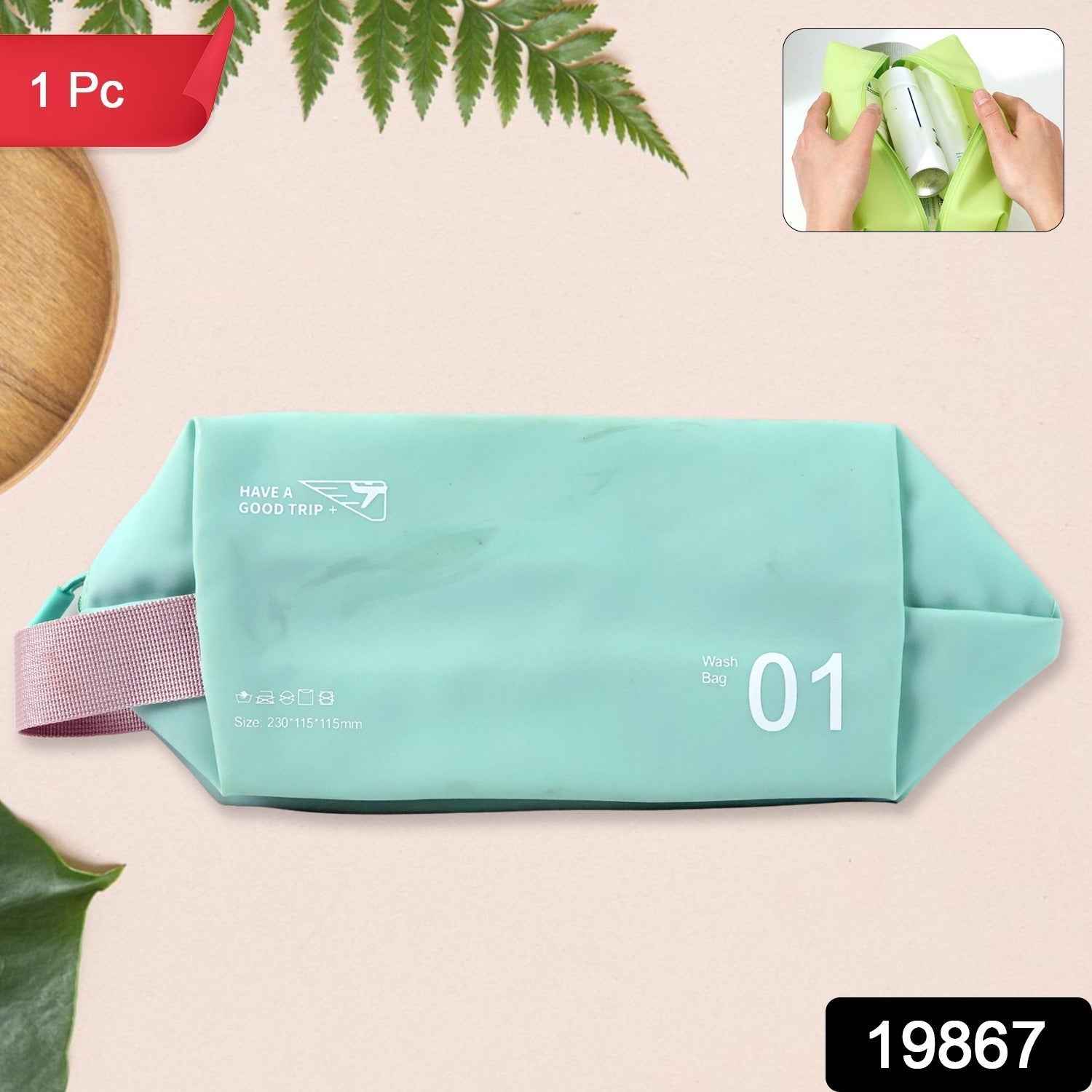 Waterproof Travel Toiletry Wash Bag /  Pouch with Zipper Side Handle - (1 Pc)