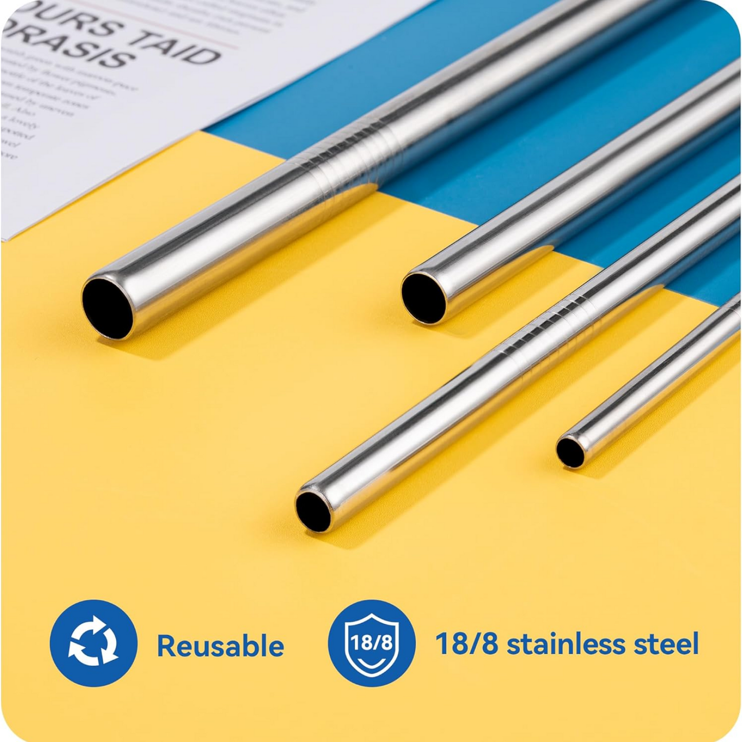 Set of 4 Stainless Steel Straws & Brush (2 Straight straws, 2 Bent straws, 1 Brush)