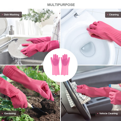 Reusable Silicone Cleaning Brush Scrubber Gloves (Multicolor)
