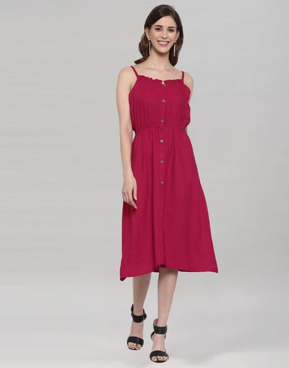 Hot Pink Coloured Rayon Slub Solid Dress