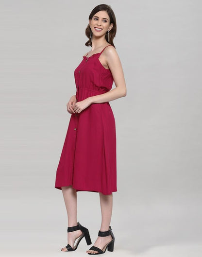 Hot Pink Coloured Rayon Slub Solid Dress