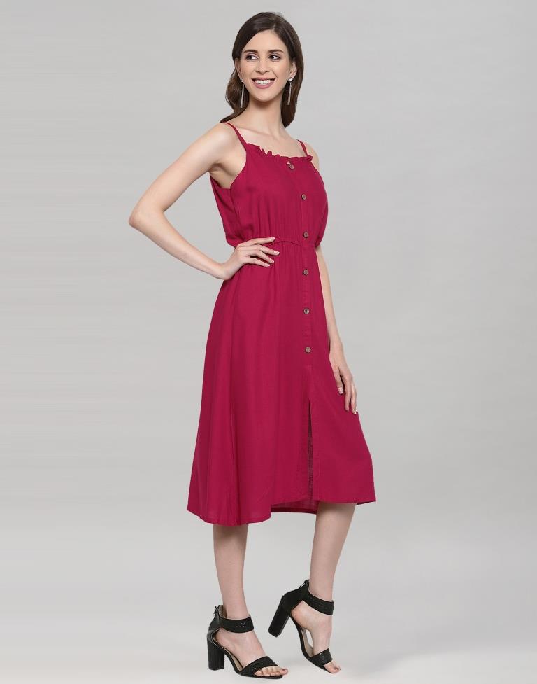 Hot Pink Coloured Rayon Slub Solid Dress