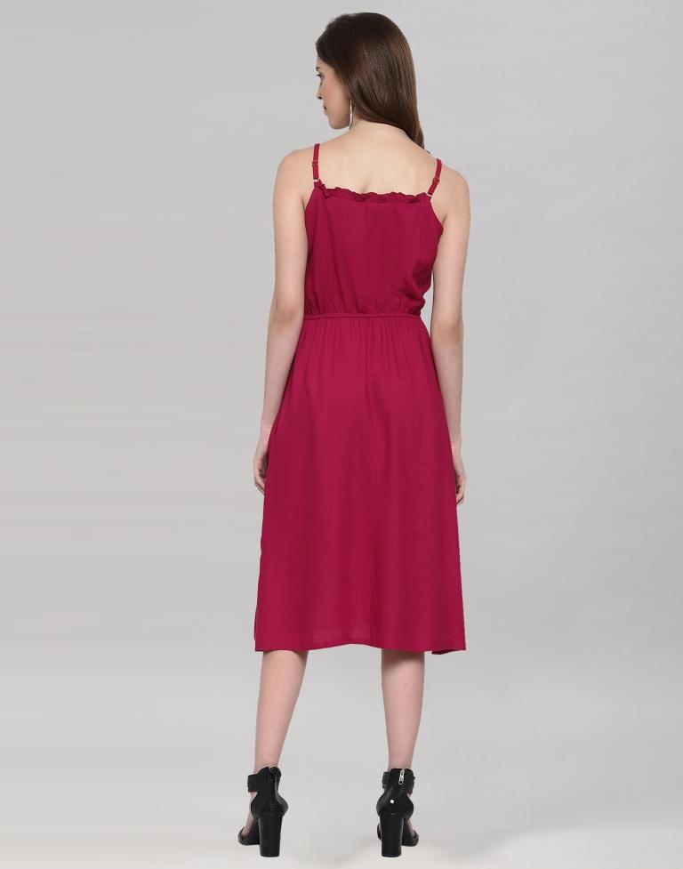 Hot Pink Coloured Rayon Slub Solid Dress