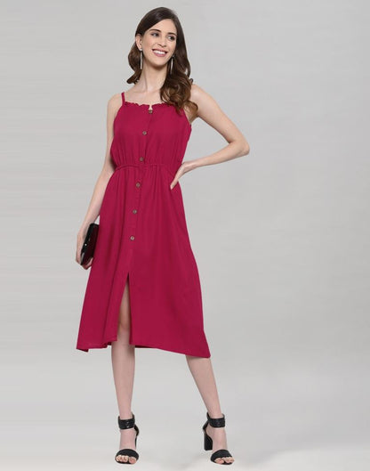 Hot Pink Coloured Rayon Slub Solid Dress