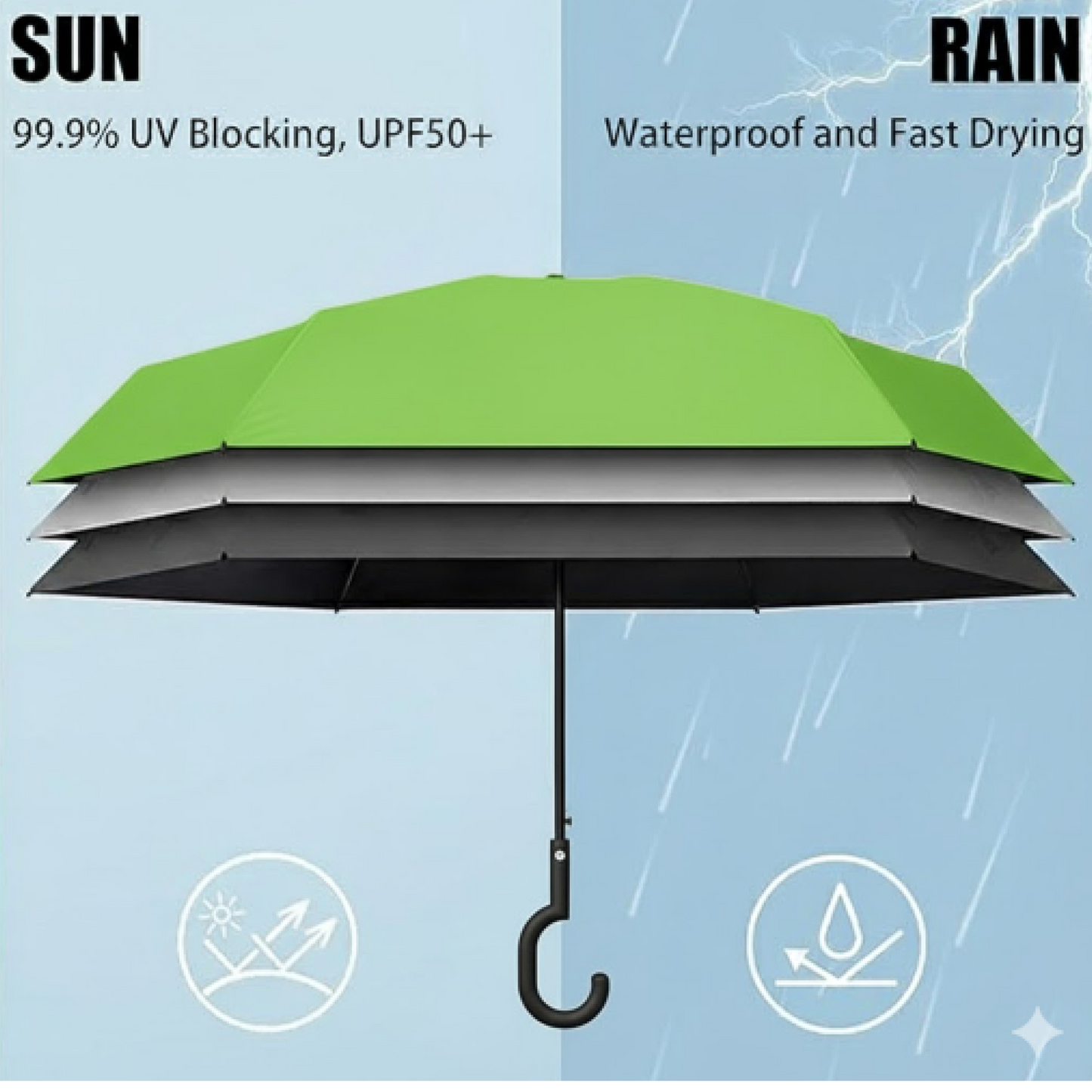 Foldable UV & Rain Umbrella with C-Shaped Handle – Kids (1 Pc / Mix Color)
