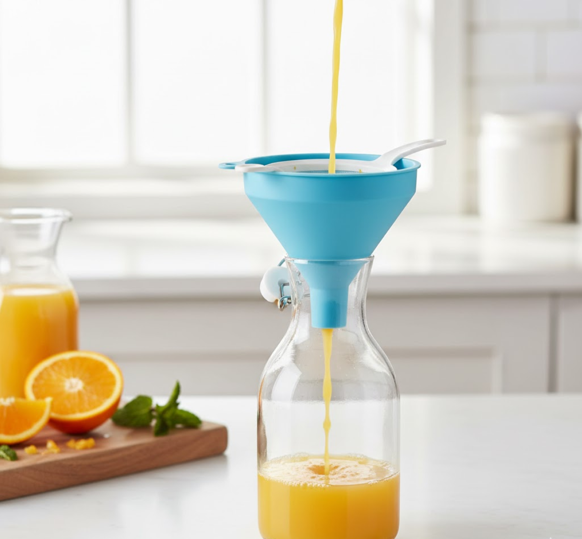 3 in 1 Kitchen Funnel Set of 3, Funnel for Filling Bottle, Small Canning Funnel with Handle, Food Grade Plastic Funnel with Detachable Strainer Filter for Liquid, Dry Ingredients, and Powder