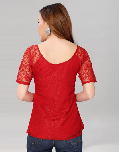 Red coloured Dyed Net Top