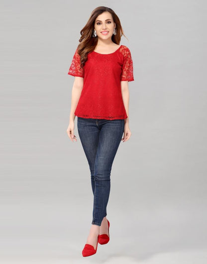 Red coloured Dyed Net Top